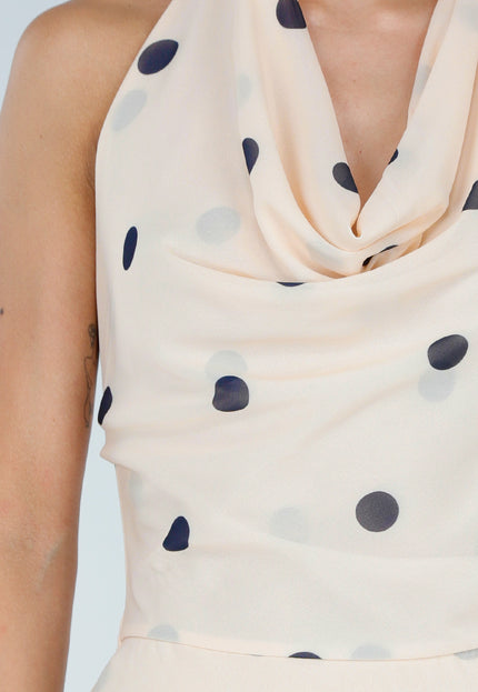 NEW010726 Crème Polkadot Halterjurk met Stippen