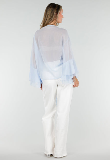 NEW010726 Lichtblauwe Chiffon Blouse met Ruches