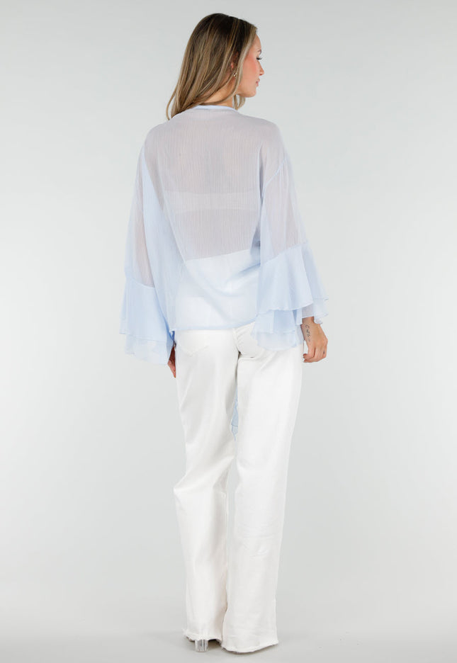 NEW010726 Lichtblauwe Chiffon Blouse met Ruches
