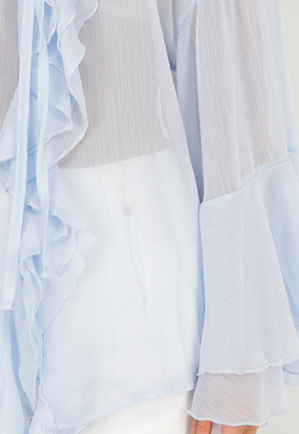 NEW010726 Lichtblauwe Chiffon Blouse met Ruches