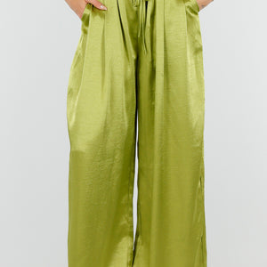 NEW010726 Limoengroene Satijnen Pantalon