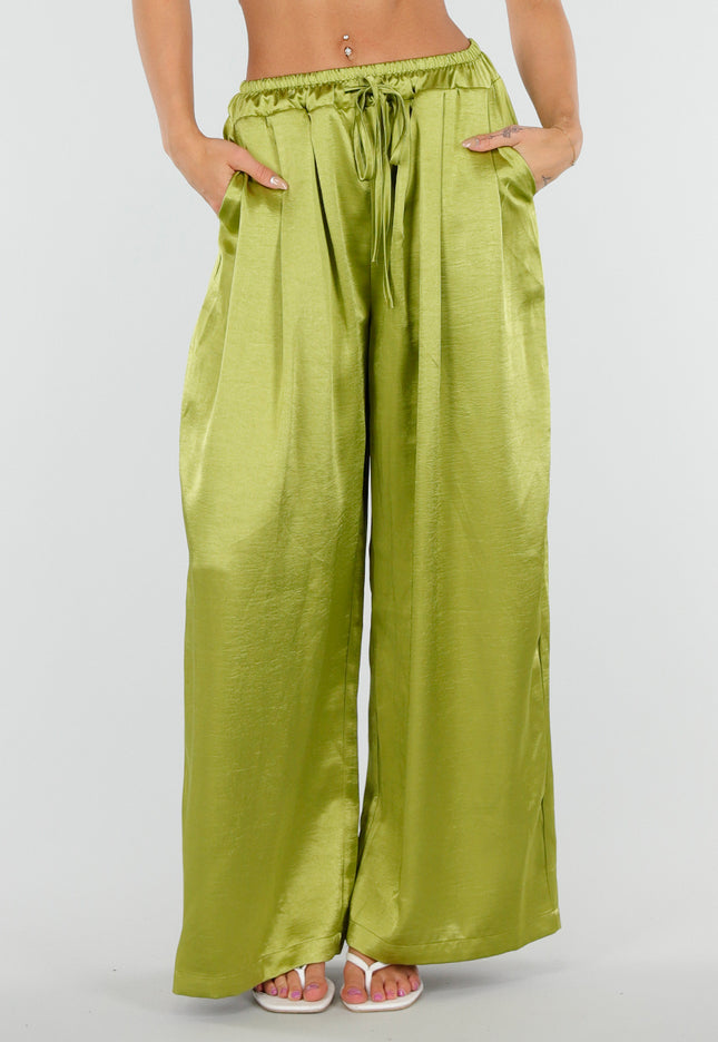 NEW010726 Limoengroene Satijnen Pantalon