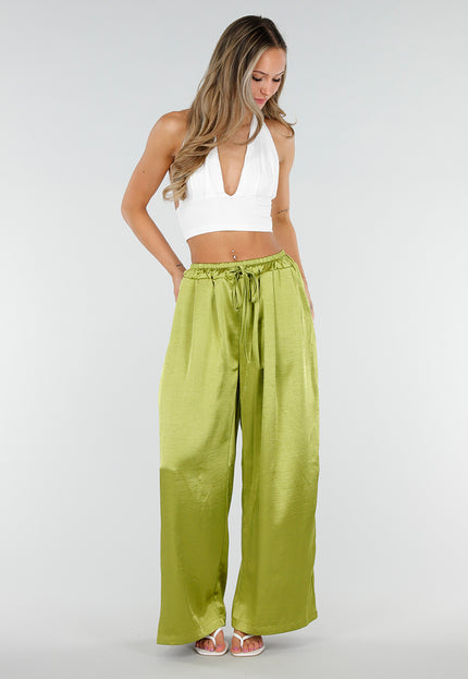 NEW010726 Limoengroene Satijnen Pantalon