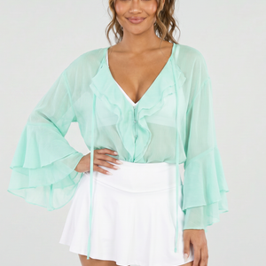 NEW010726 Mintgroene Chiffon Blouse met Ruches