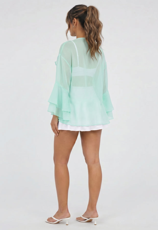 NEW010726 Mintgroene Chiffon Blouse met Ruches