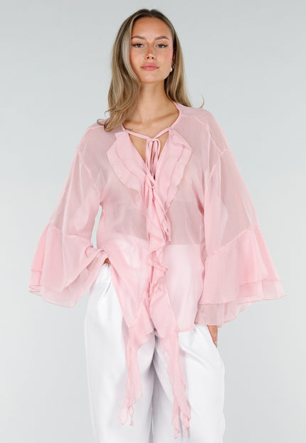 NEW010726 Roze Chiffon Blouse met Ruches