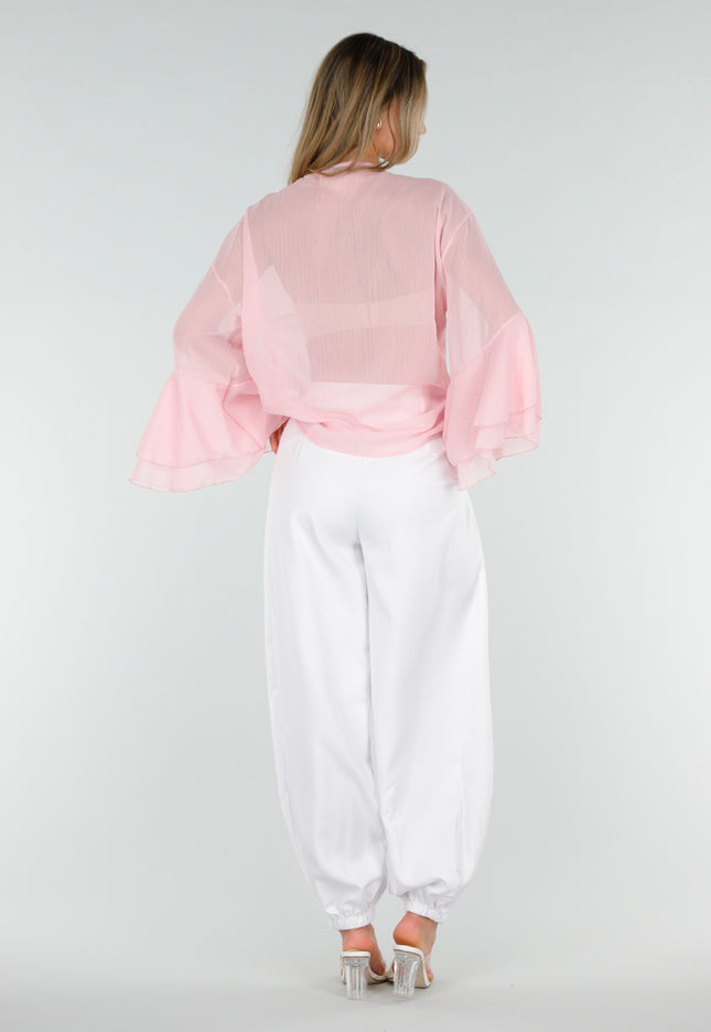 NEW010726 Roze Chiffon Blouse met Ruches