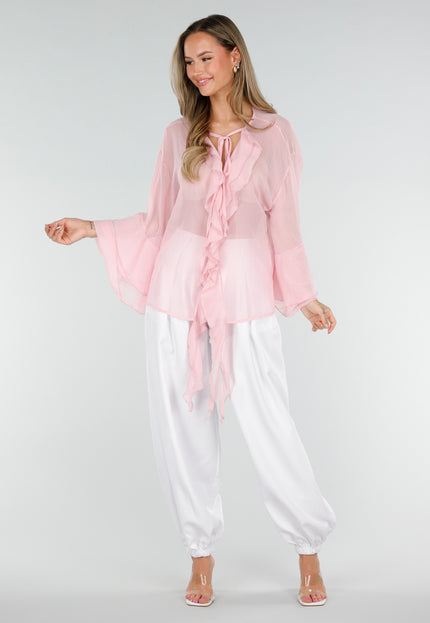NEW010726 Roze Chiffon Blouse met Ruches