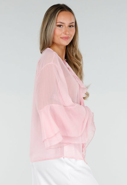 NEW010726 Roze Chiffon Blouse met Ruches