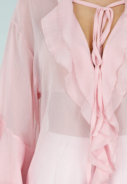 NEW010726 Roze Chiffon Blouse met Ruches