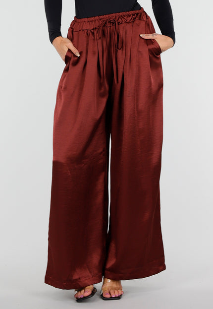 NEW010726 Satijnen Bordeaux Wide Leg Broek