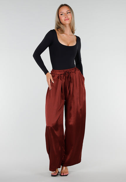 NEW010726 Satijnen Bordeaux Wide Leg Broek