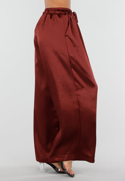 NEW010726 Satijnen Bordeaux Wide Leg Broek