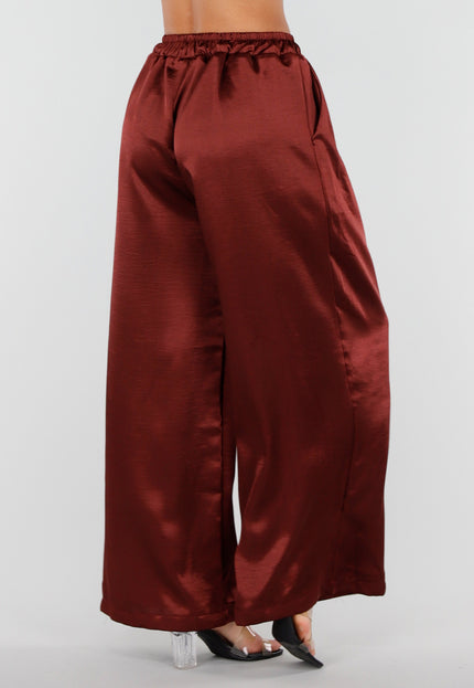 NEW010726 Satijnen Bordeaux Wide Leg Broek