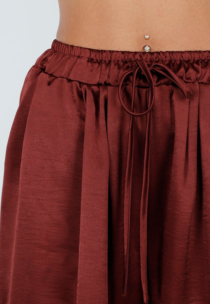NEW010726 Satijnen Bordeaux Wide Leg Broek