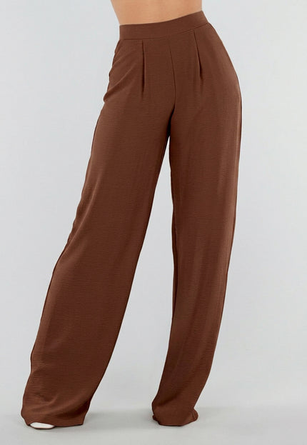 NEW010726 Tall Linnenlook Bruine Pantalon