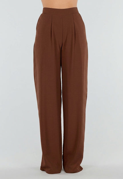 NEW010726 Tall Linnenlook Bruine Pantalon