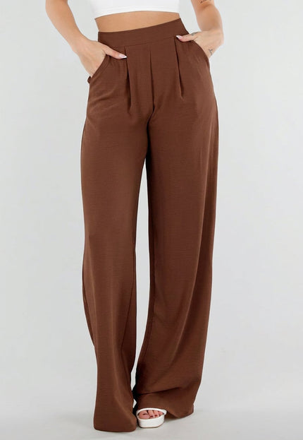 NEW010726 Tall Linnenlook Bruine Pantalon