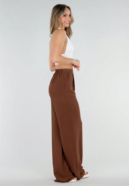 NEW010726 Tall Linnenlook Bruine Pantalon