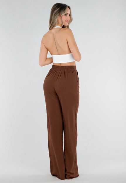 NEW010726 Tall Linnenlook Bruine Pantalon