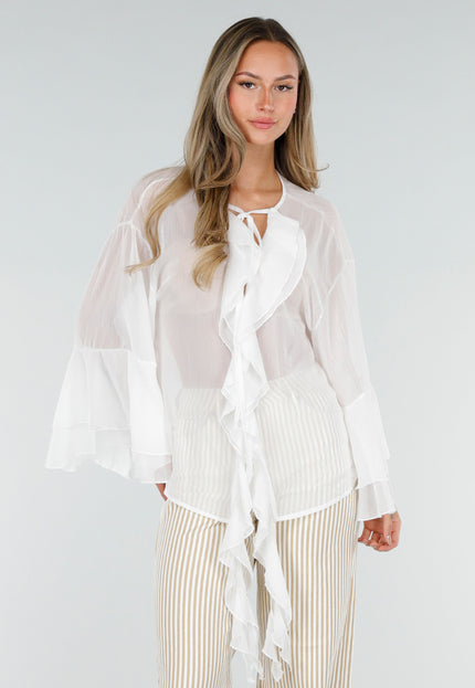 NEW010726 Witte Chiffon Blouse met Ruches
