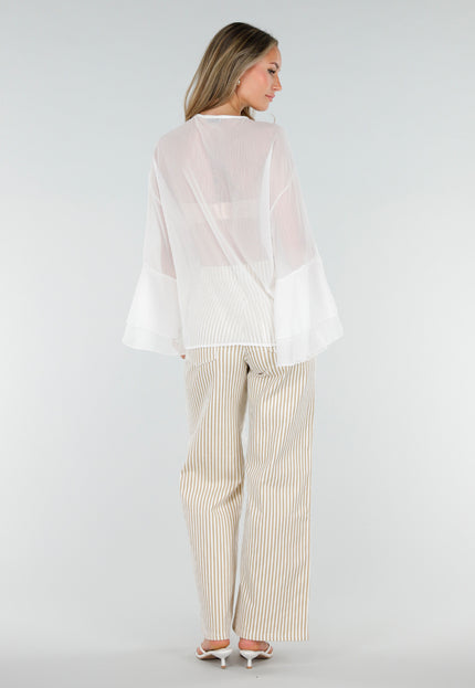 NEW010726 Witte Chiffon Blouse met Ruches