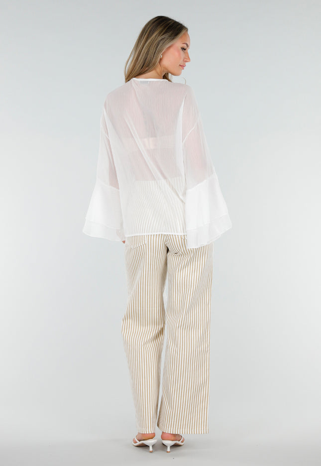 NEW010726 Witte Chiffon Blouse met Ruches