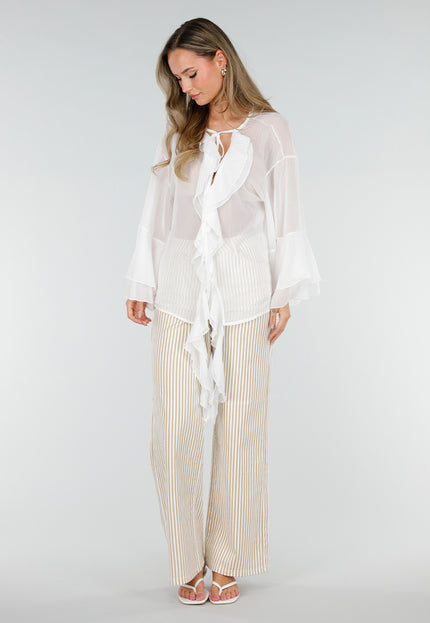 NEW010726 Witte Chiffon Blouse met Ruches