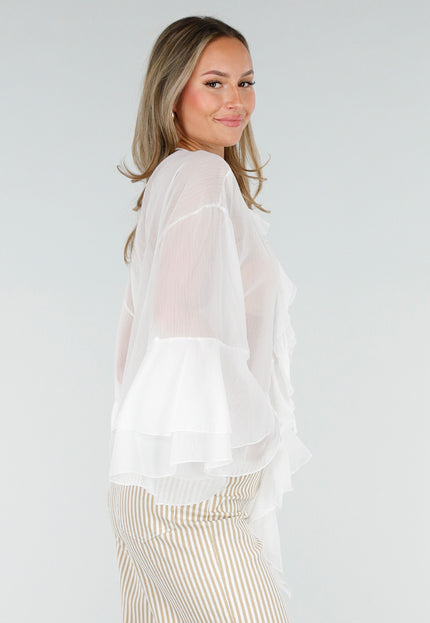 NEW010726 Witte Chiffon Blouse met Ruches