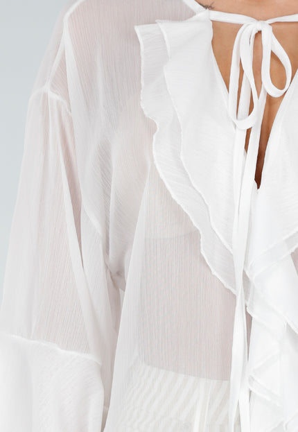 NEW010726 Witte Chiffon Blouse met Ruches