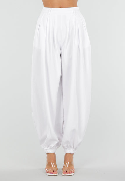 NEW010726 Witte Plooibroek met Elastische Boorden
