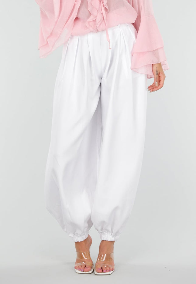NEW010726 Witte Plooibroek met Elastische Boorden