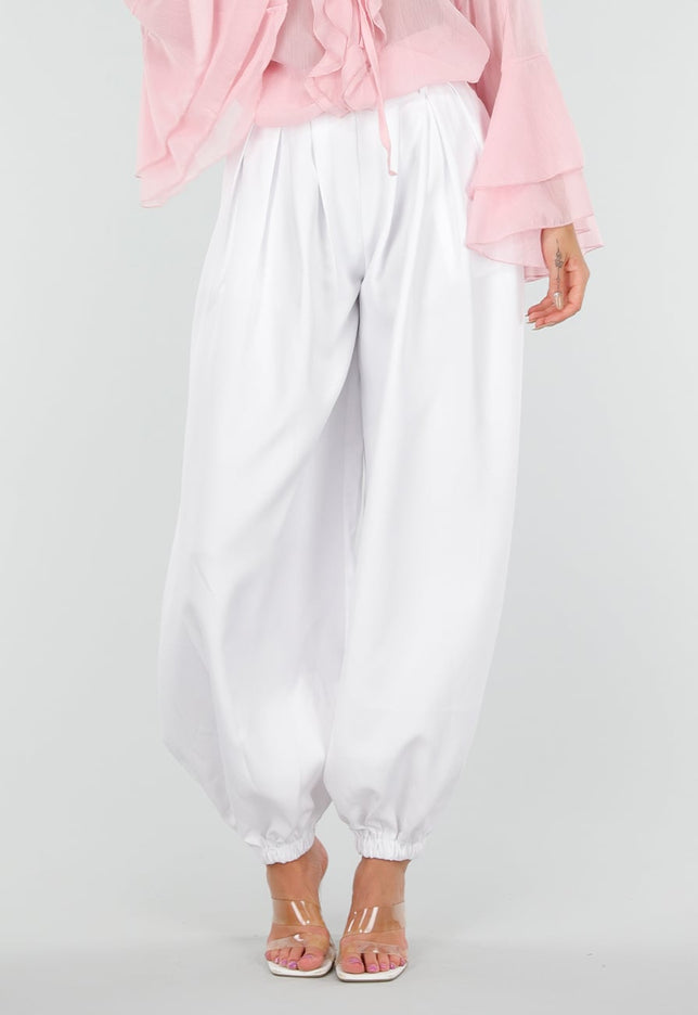 NEW010726 Witte Plooibroek met Elastische Boorden