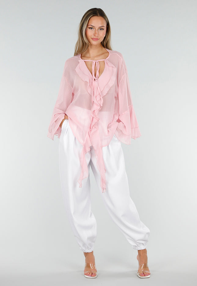 NEW010726 Witte Plooibroek met Elastische Boorden