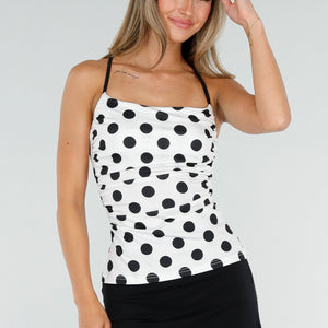 NEW010726 Witte Polkadot Top met Open Rug