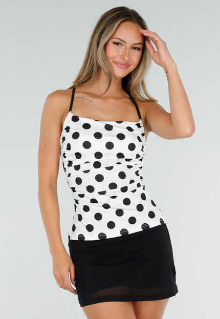 NEW010726 Witte Polkadot Top met Open Rug