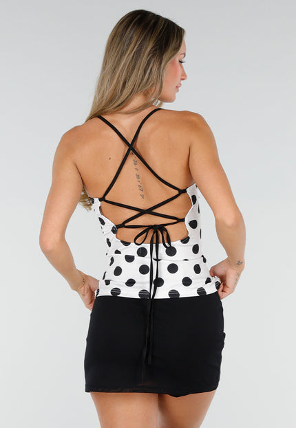 NEW010726 Witte Polkadot Top met Open Rug