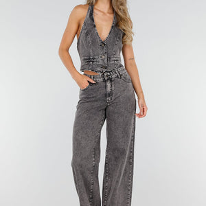 NEW010726 Zwarte Denim Halter Set