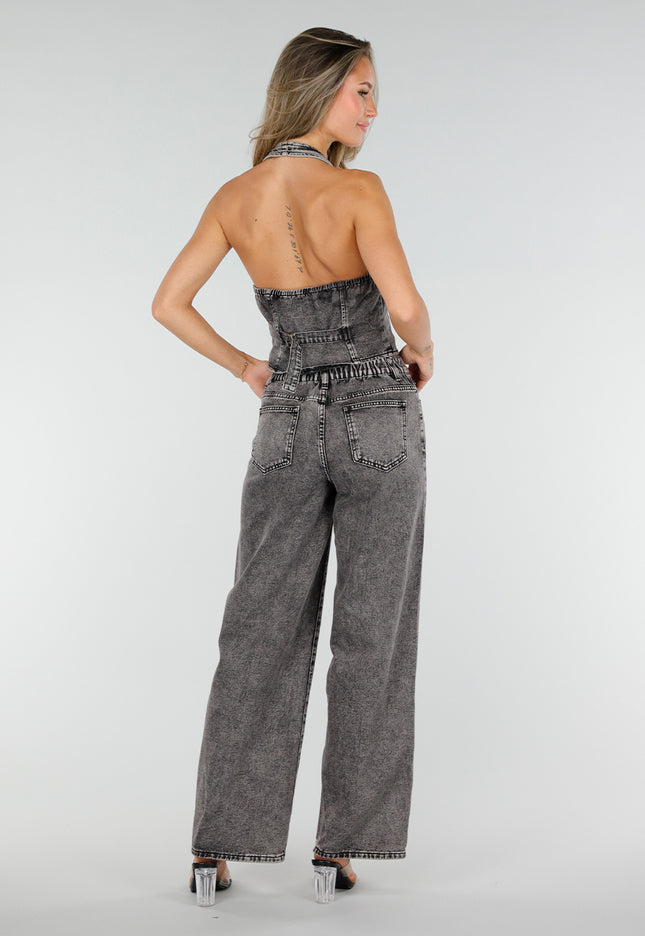 NEW010726 Zwarte Denim Halter Set