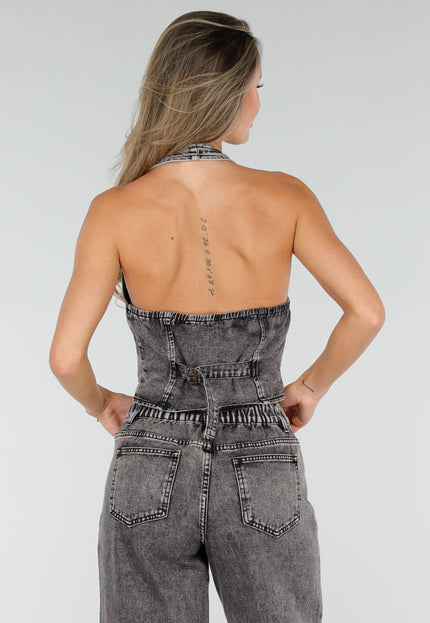 NEW010726 Zwarte Denim Halter Set