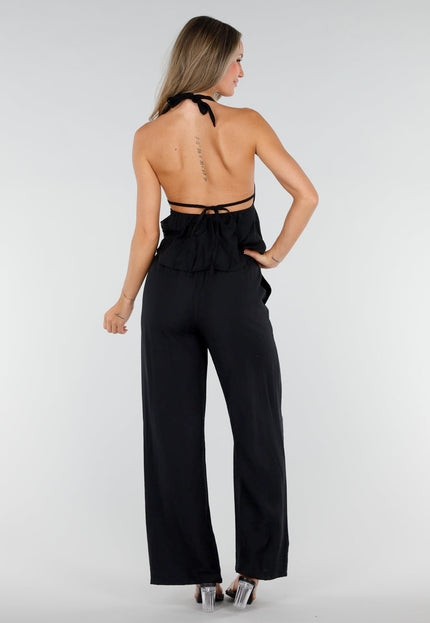 NEW010726 Zwarte Halter Top en Broek Set
