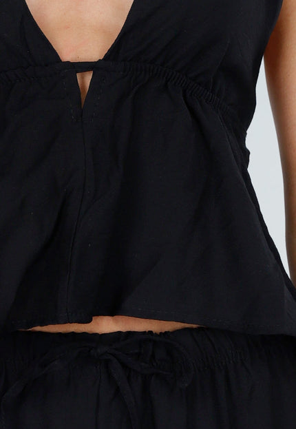 NEW010726 Zwarte Halter Top en Broek Set