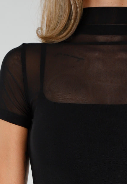 NEW010726 Zwarte Mesh Top met Hoge Hals