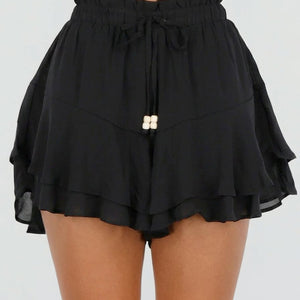 NEW010726 Zwarte Ruffle Skort met Strikkoord