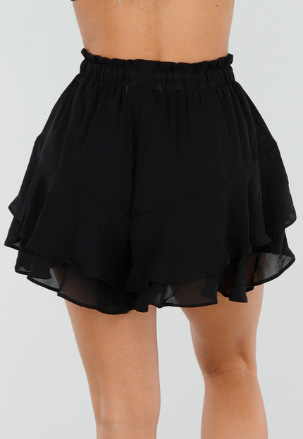 NEW010726 Zwarte Ruffle Skort met Strikkoord