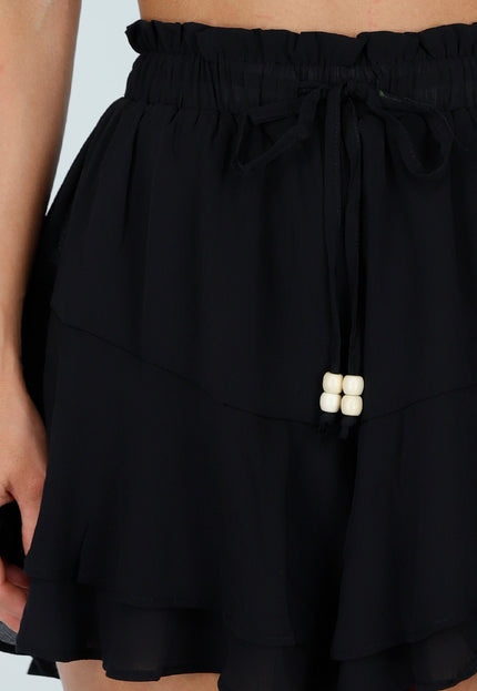 NEW010726 Zwarte Ruffle Skort met Strikkoord
