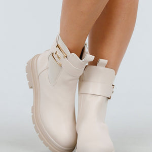 NEW011025 Beige Enkelboots met Gesp