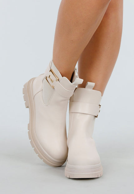 NEW011025 Beige Enkelboots met Gesp