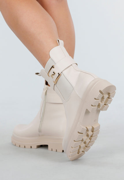 NEW011025 Beige Enkelboots met Gesp