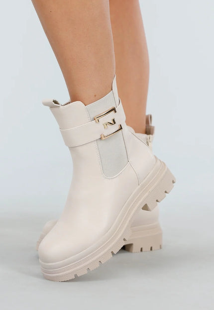 NEW011025 Beige Enkelboots met Gesp